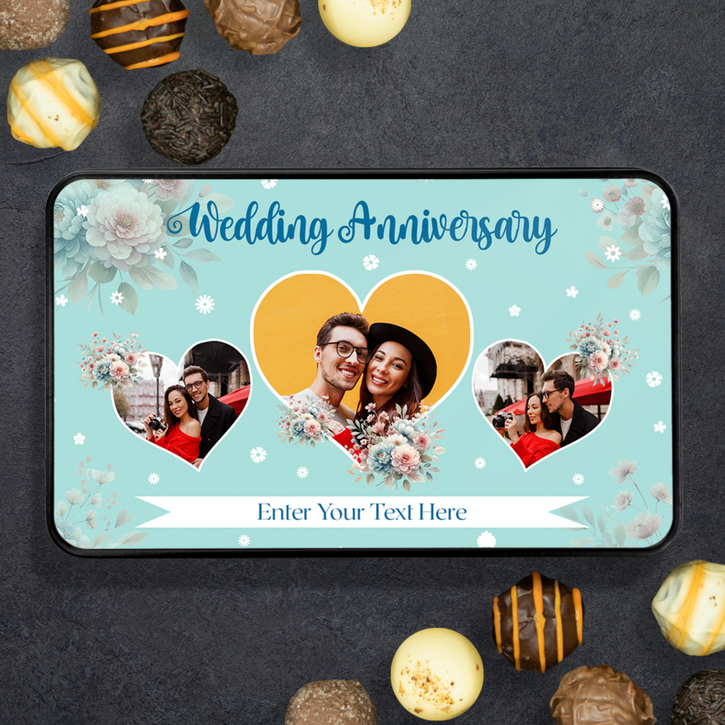 Wedding Anniversary Gift - Keepsake Tin of 12 Handmade Chocolates