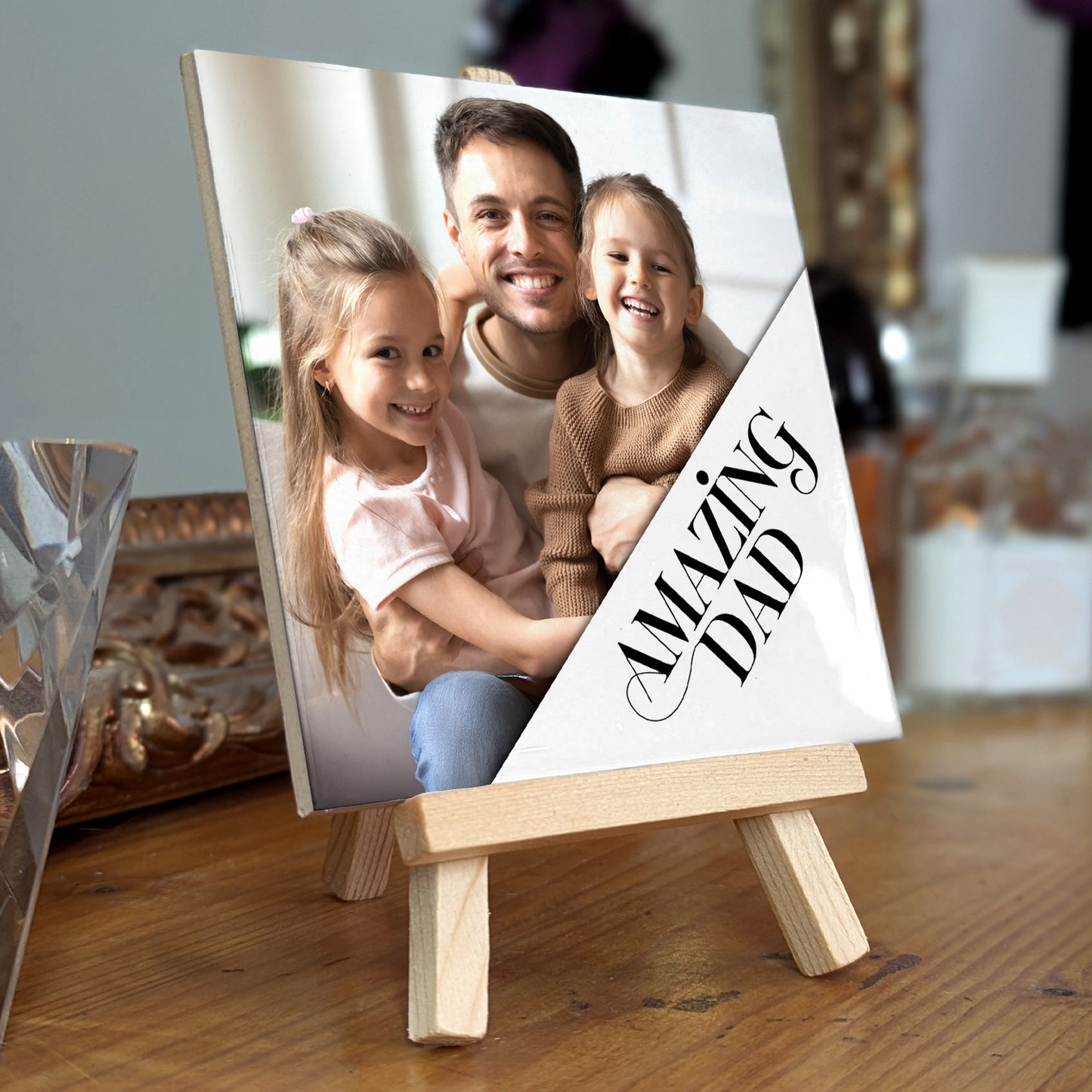 Gifts For Dad – Amazing Dad Photo Tribute Personalised Tile with Easel