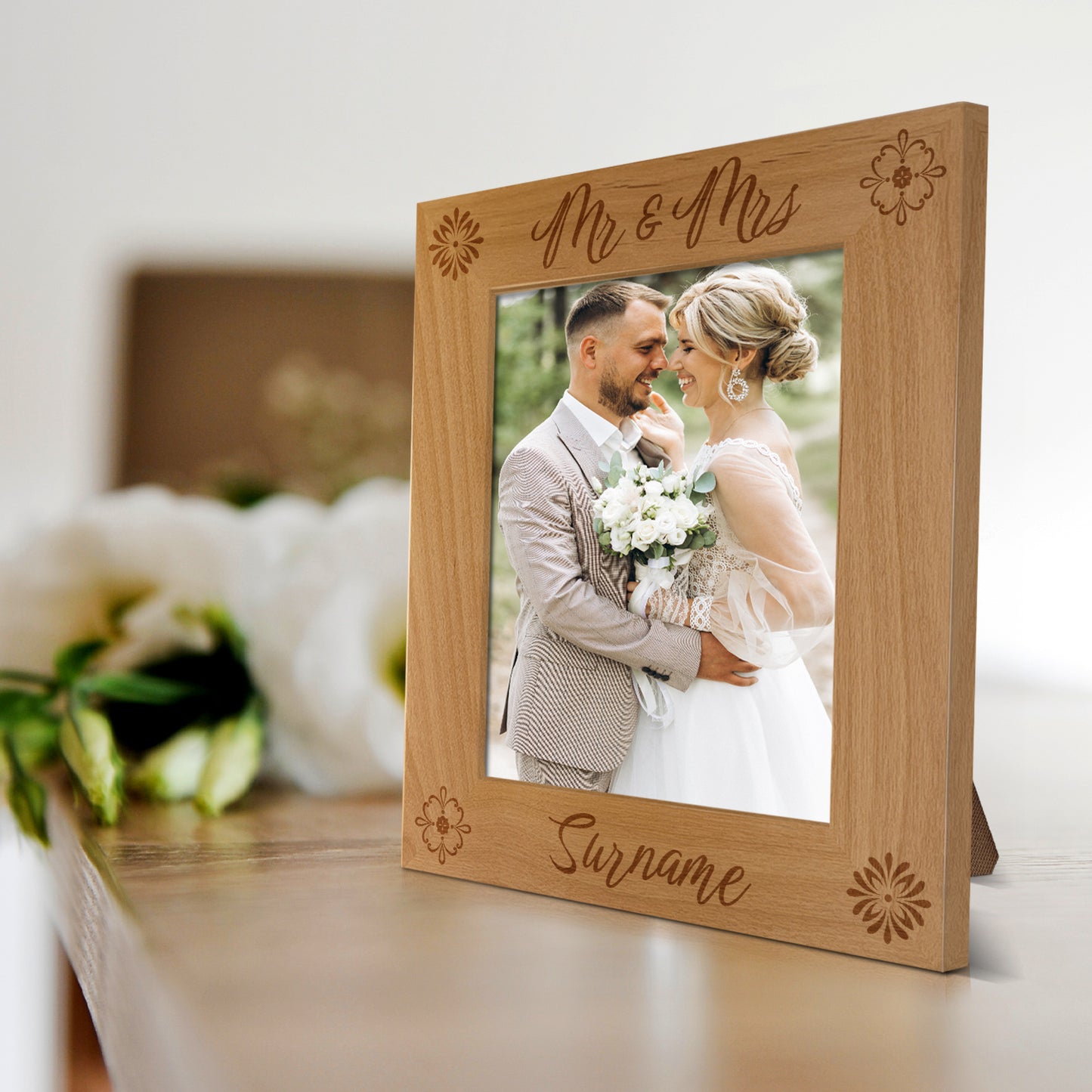 Personalized Mr and Mrs Red Alder Picture Frame 5 x 7 003