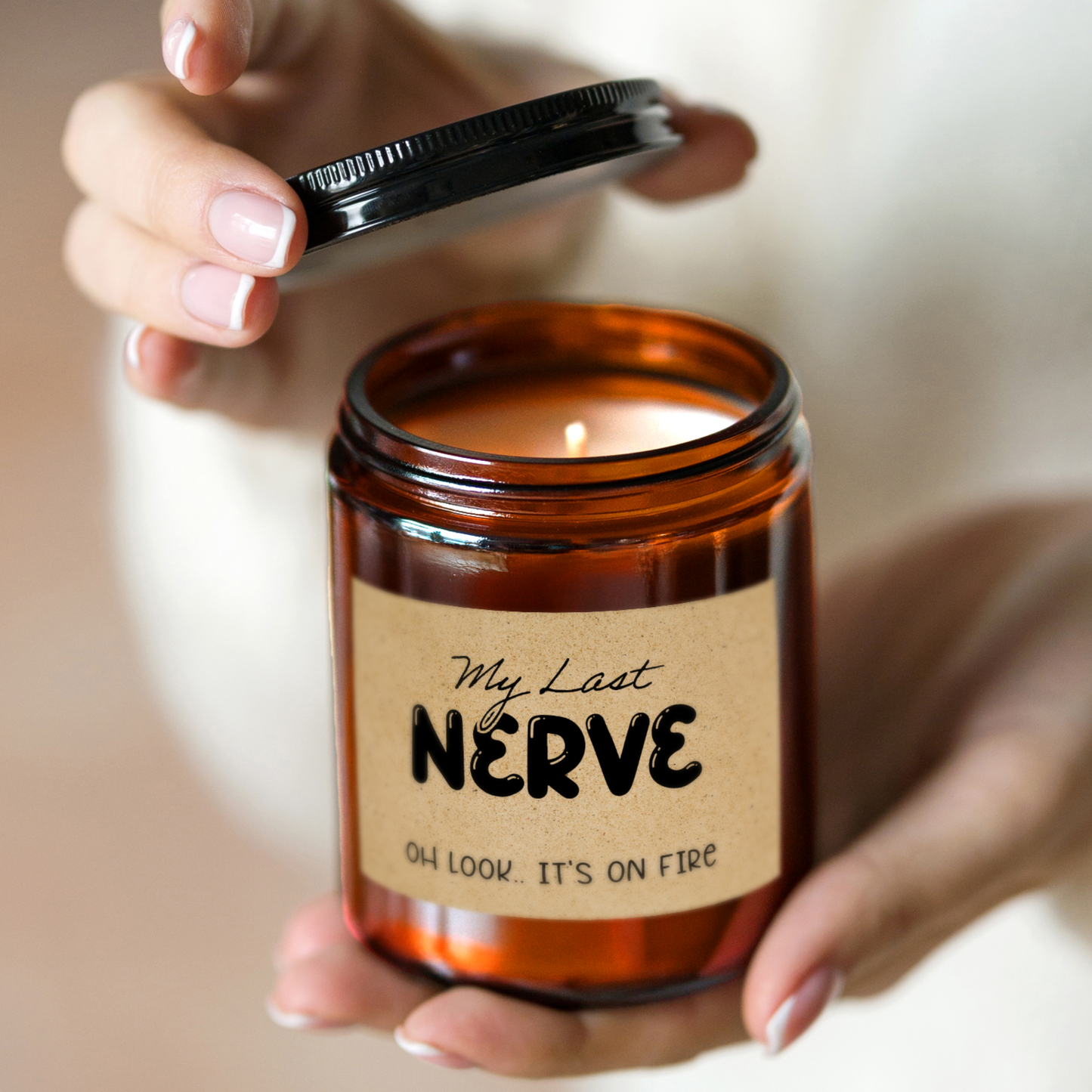 Gifts For Partner - My Last Nerve - Candle Jar With Lid