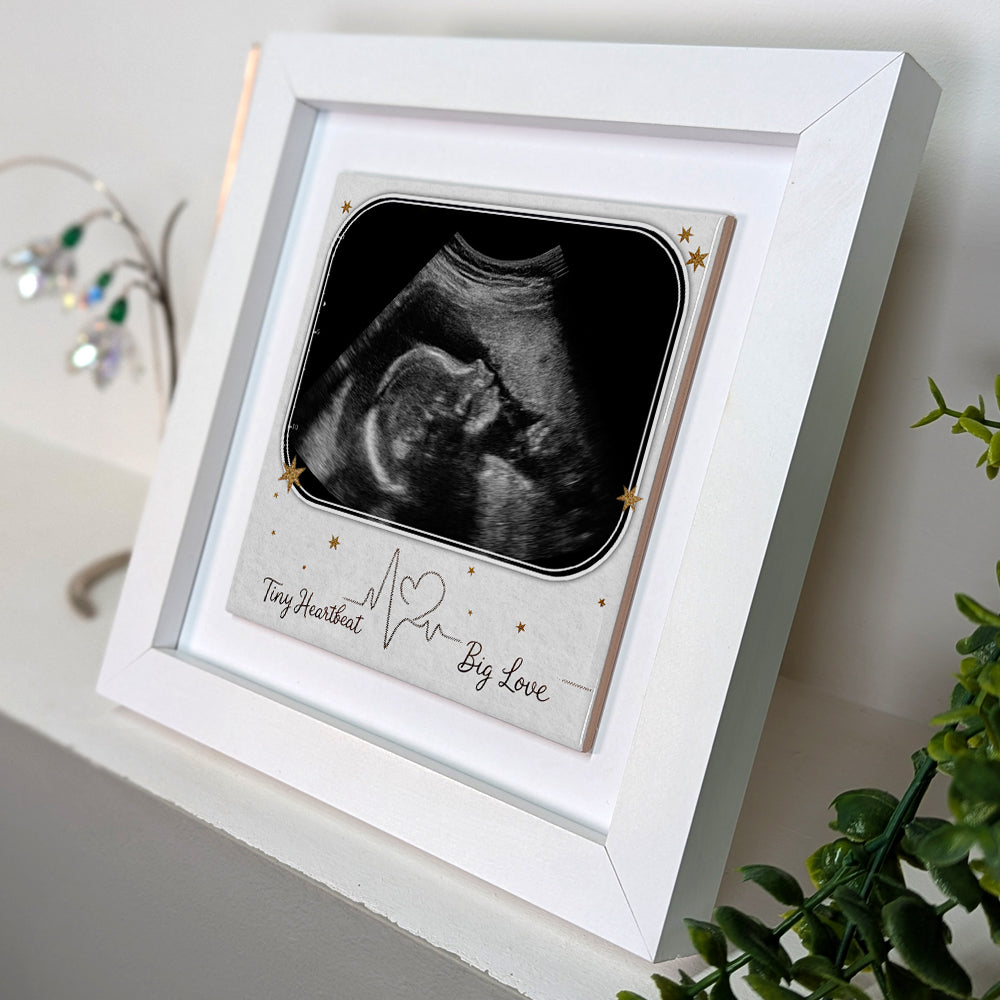 Baby Scan Gift – Tiny Heartbeat Big Love Personalized Framed Ceramic Tile