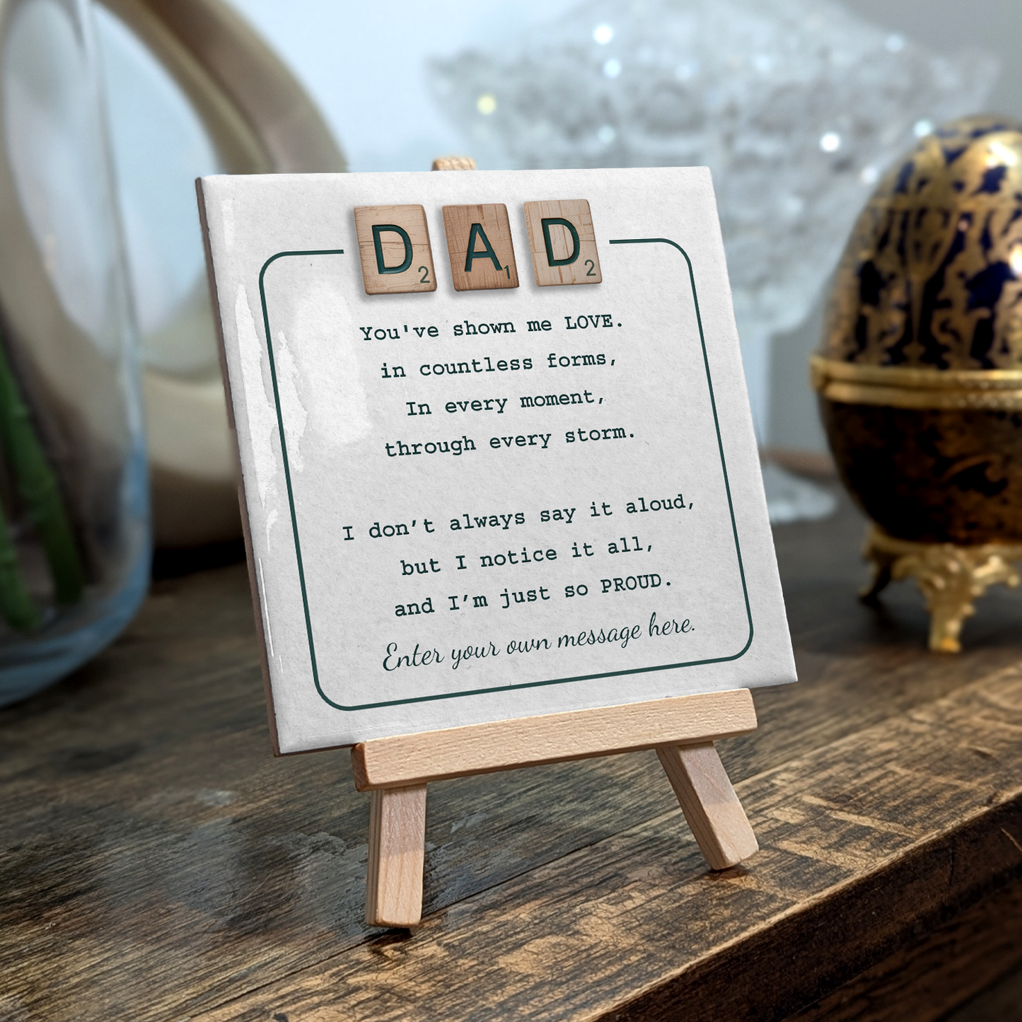 Gifts For Dad – Scrabble Style Love Verse Personalized Tile with Easel