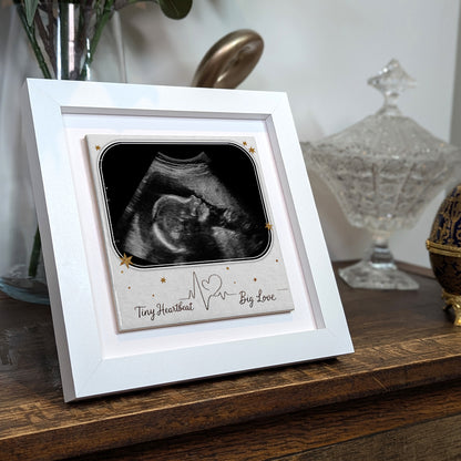 Baby Scan Gift – Tiny Heartbeat Big Love Personalized Framed Ceramic Tile
