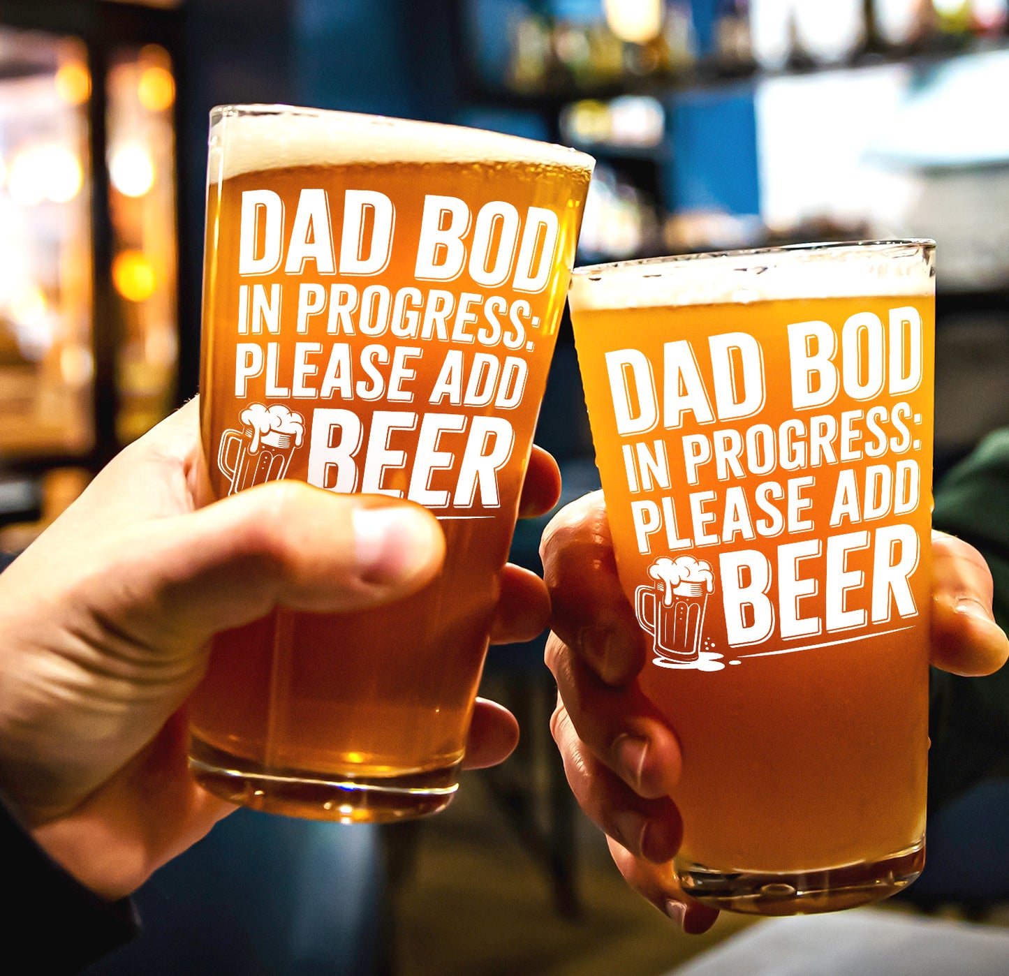 Funny Beer Glass – Dad Bod In Progress Pint Glass Gift