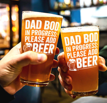 Funny Beer Glass – Dad Bod In Progress Pint Glass Gift
