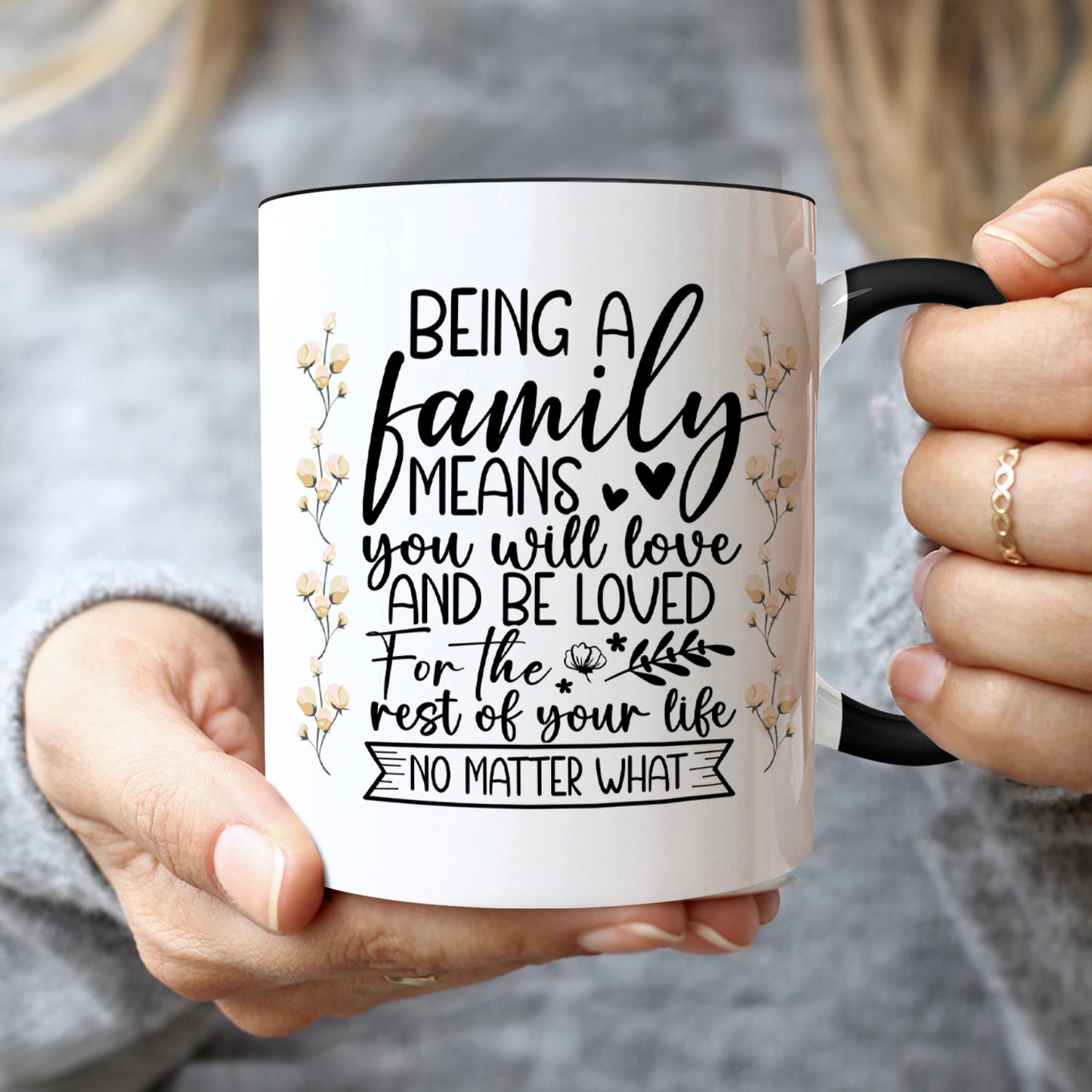 Family Hands Personalized Mug Gift - Up To 5 Kids - 2 Tone & White Mugs