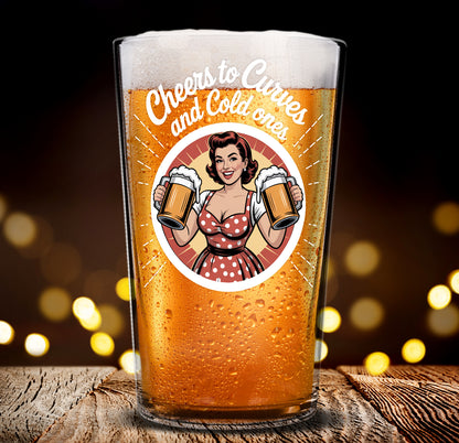 Funny Beer Glass – Cheers to Curves and Cold Ones Pint Glass Gift
