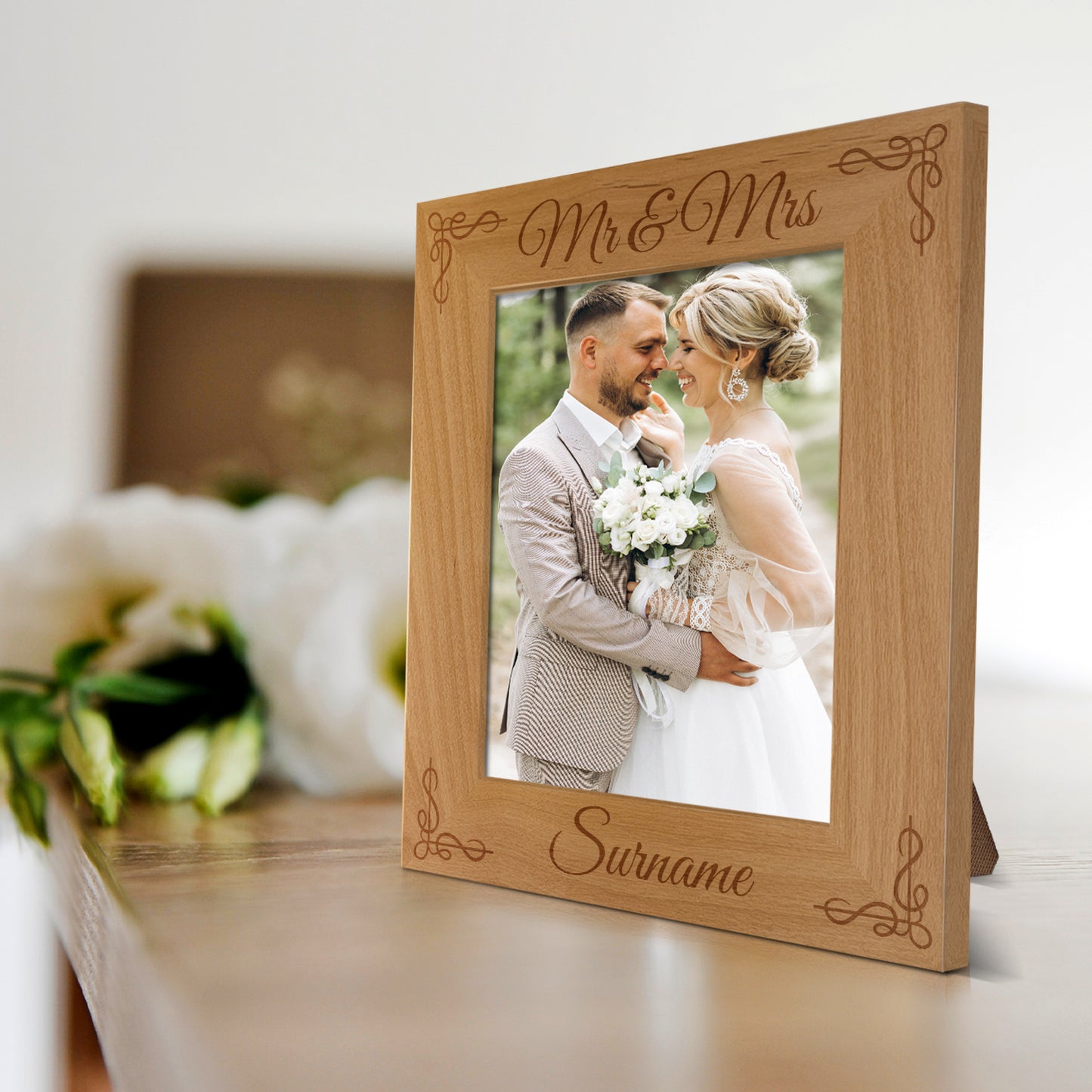 Personalized Mr and Mrs Red Alder Picture Frame 5 x 7 001