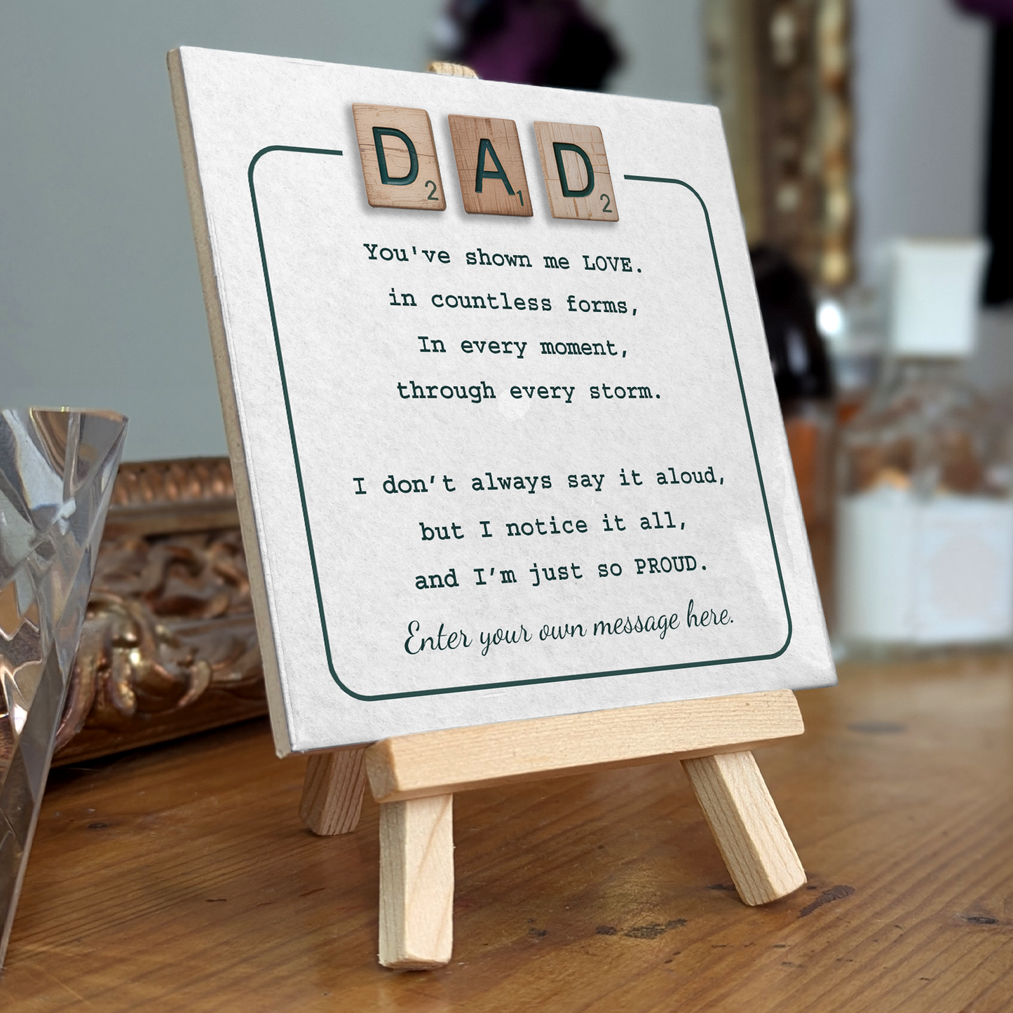 Gifts For Dad – Scrabble Style Love Verse Personalized Tile with Easel