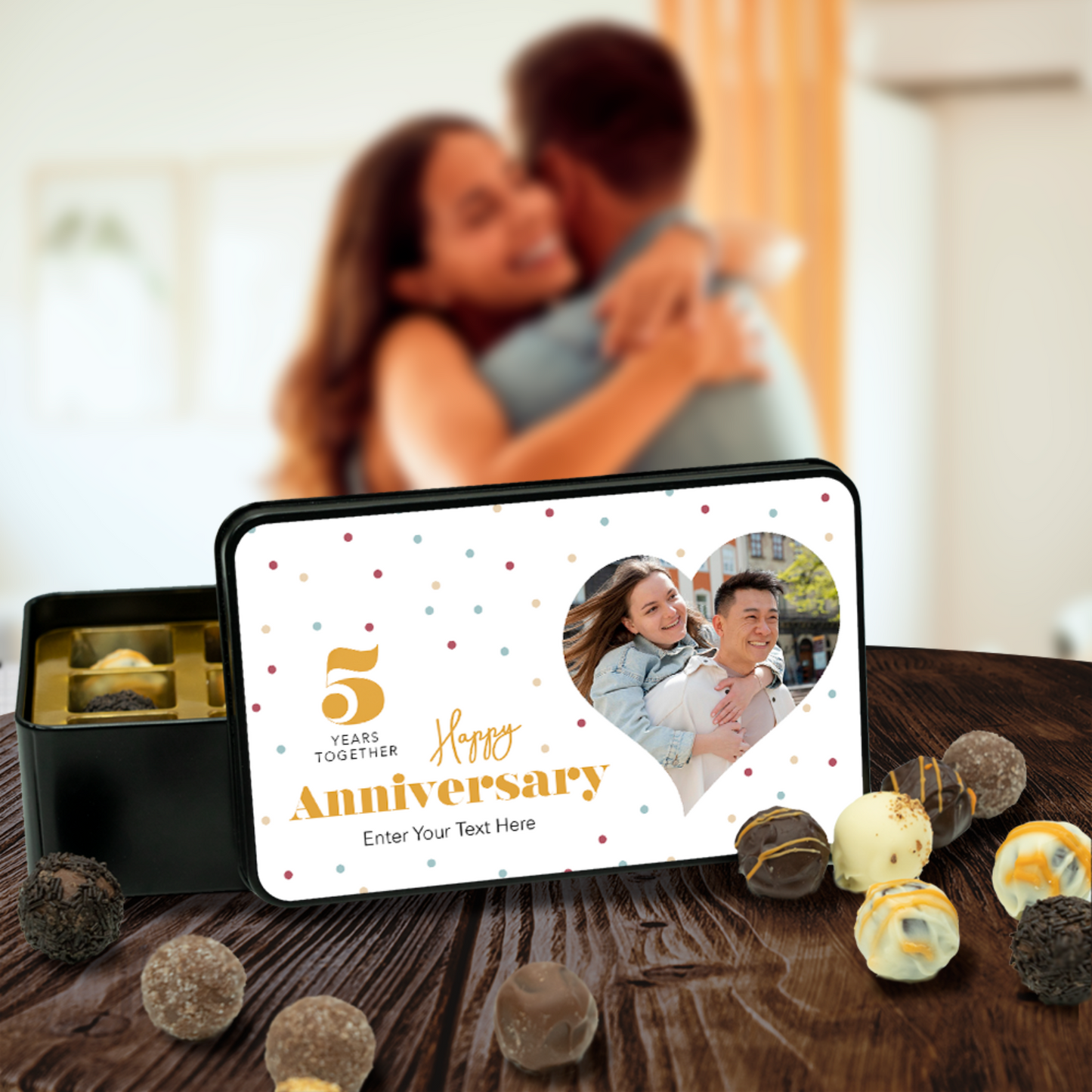 Wedding Anniversary Gift - Keepsake Tin of 12 Handmade Chocolates