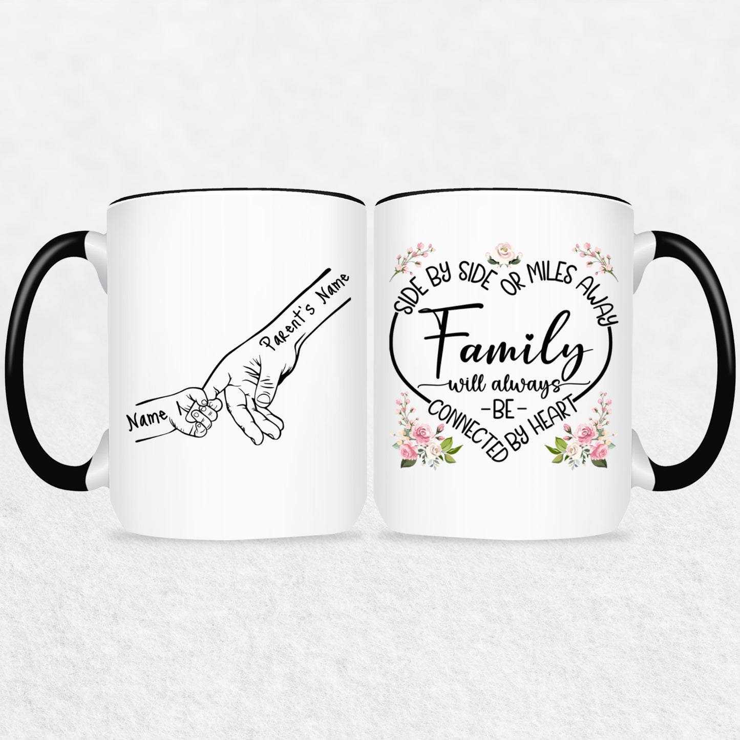 Family Hands Personalized Mug Gift - Up To 5 Kids - 2 Tone & White Mugs