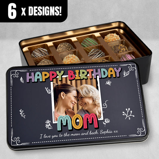 Birthday Gift For Mom - Keepsake Tin of 12 Handmade Chocolates