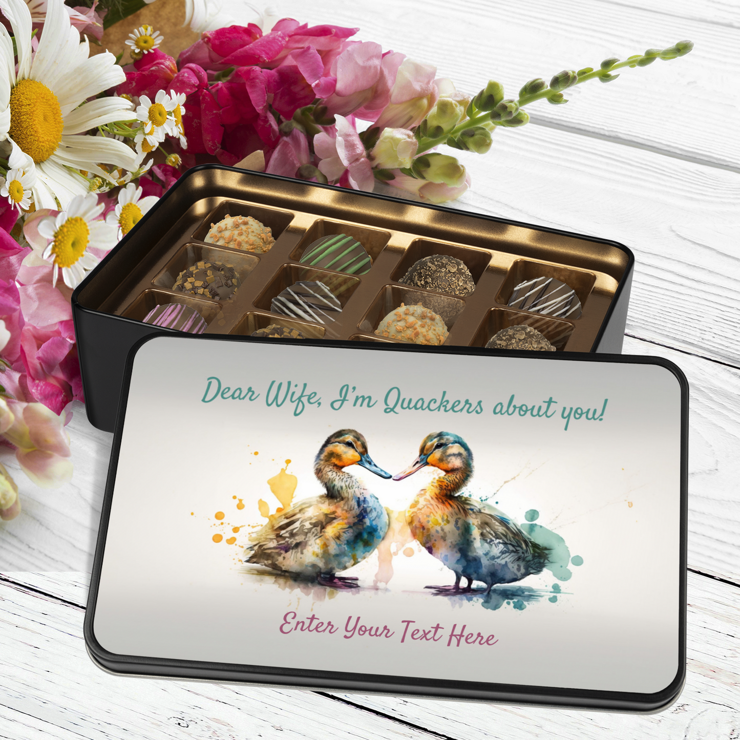 Dear Wife I'm Quackers About You Handmade Chocolates In A Personalized Keepsake Tin