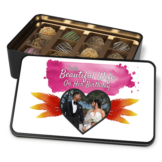 To My Beautiful Wife On Her Birthday Handmade Chocolates In A Personalized Keepsake Tin