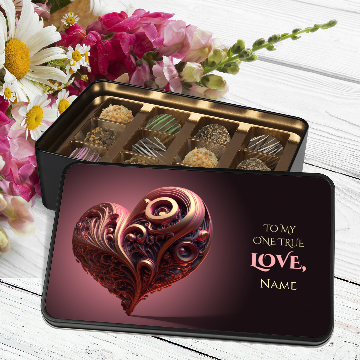 My One True Love Handmade Chocolates In A Personalized Keepsake Tin