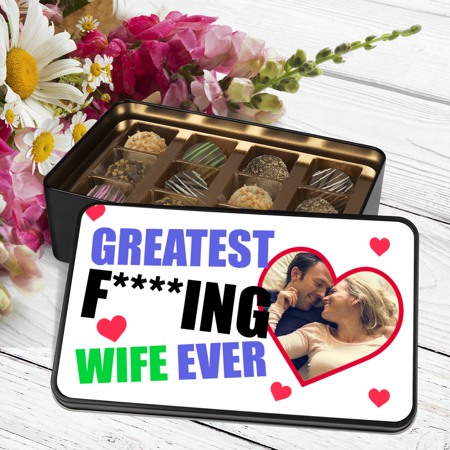 Greatest F*Ing Wife Handmade Chocolates In A Personalized Keepsake Tin