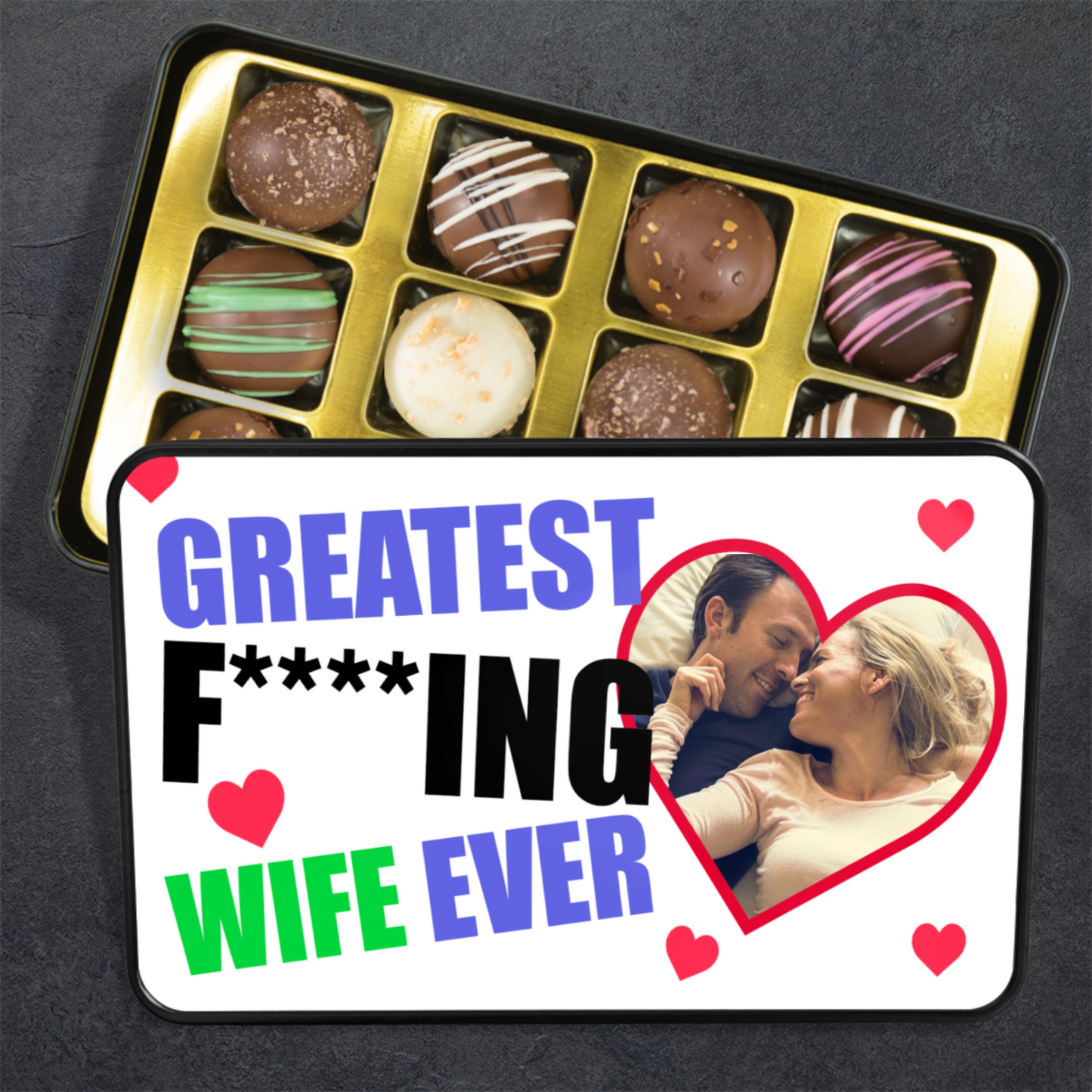 Greatest F*Ing Wife Handmade Chocolates In A Personalized Keepsake Tin