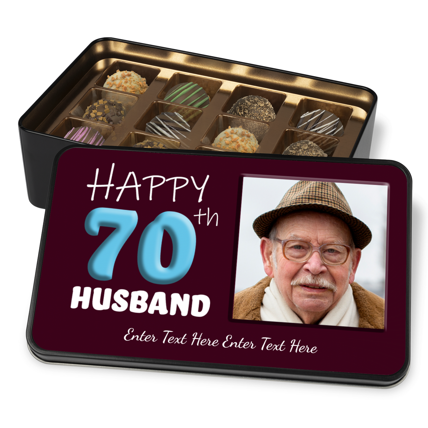 Happy 70th Birthday Tin Of Handmade Chocolates