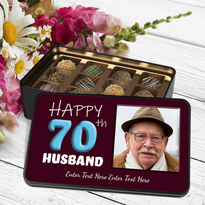 Happy 70th Birthday Tin Of Handmade Chocolates