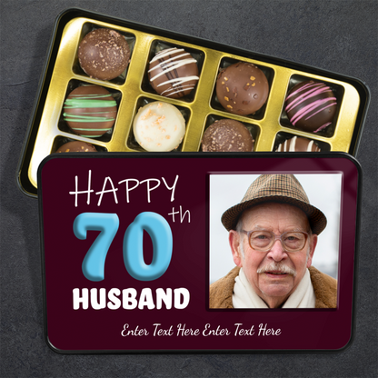 Happy 70th Birthday Tin Of Handmade Chocolates