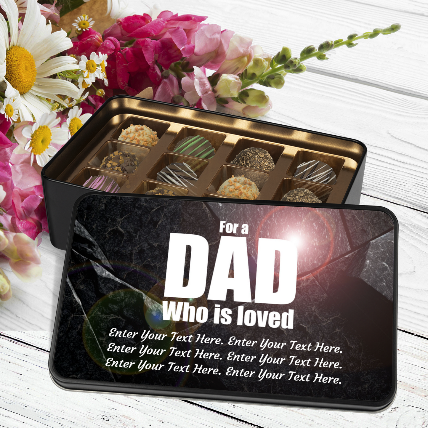 For A Dad Who Is Loved Tin Of Handmade Chocolates