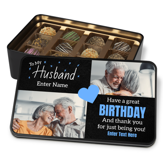 To My Husband Happy Birthday Tin Of Handmade Chocolates