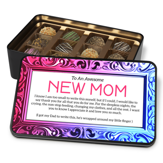 To An Awesome New Mom Tin Of Handmade Chocolates