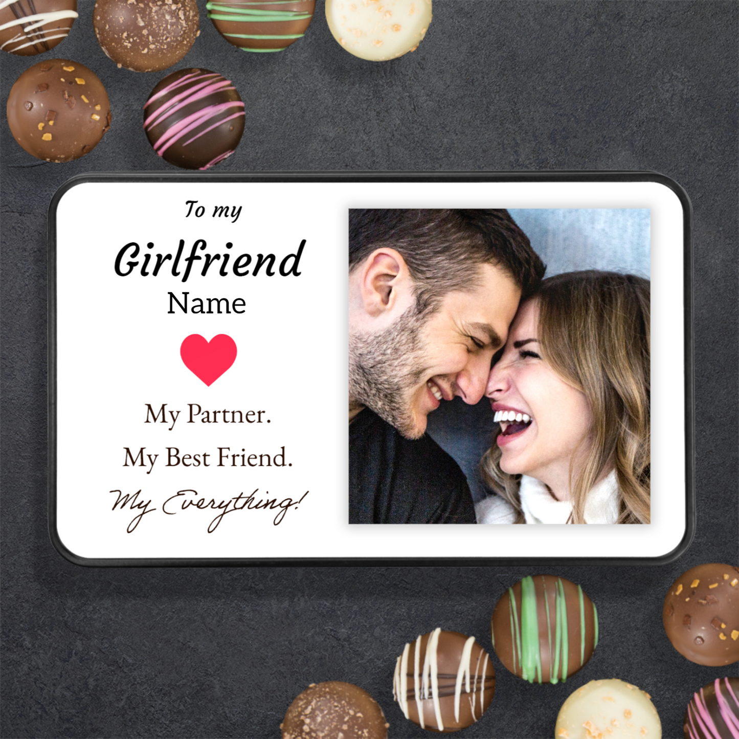 To My Girlfriend My Partner Tin Of Handmade Chocolates