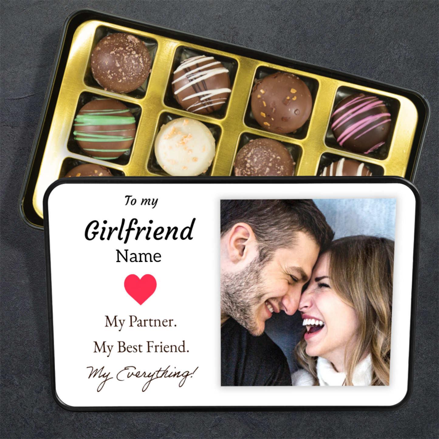 To My Girlfriend My Partner Tin Of Handmade Chocolates