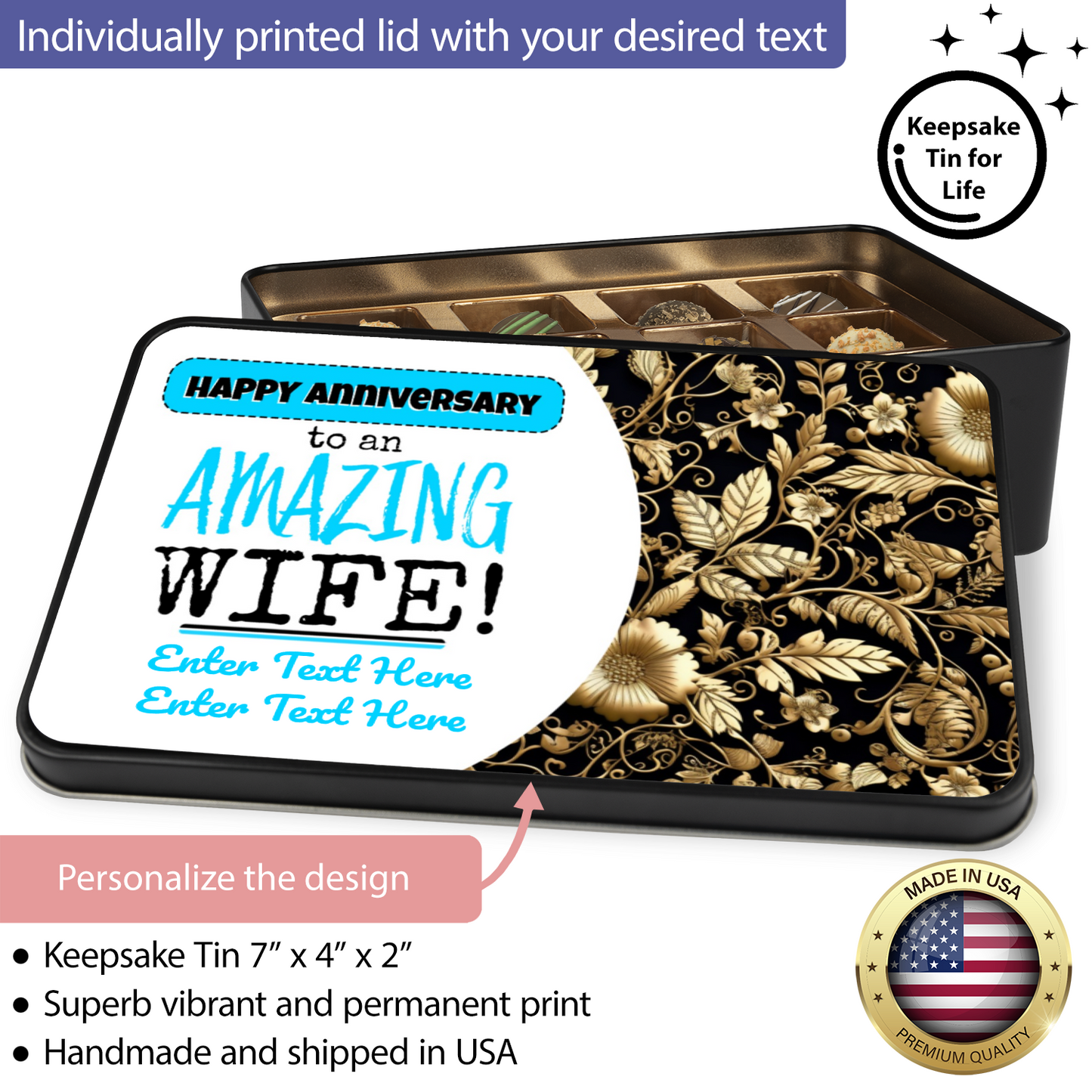 Happy Anniversary To An Amazing Wife Handmade Chocolates In A Personalized Keepsake Tin