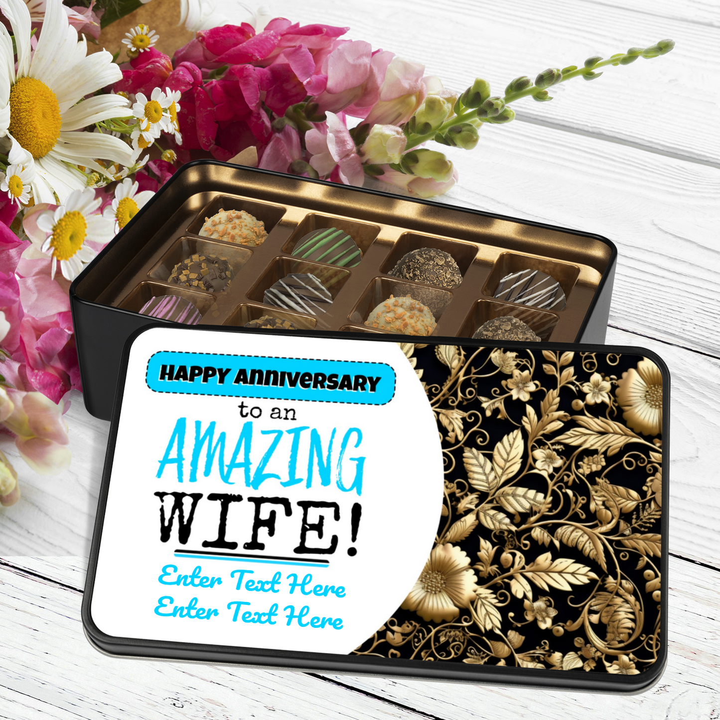 Happy Anniversary To An Amazing Wife Handmade Chocolates In A Personalized Keepsake Tin