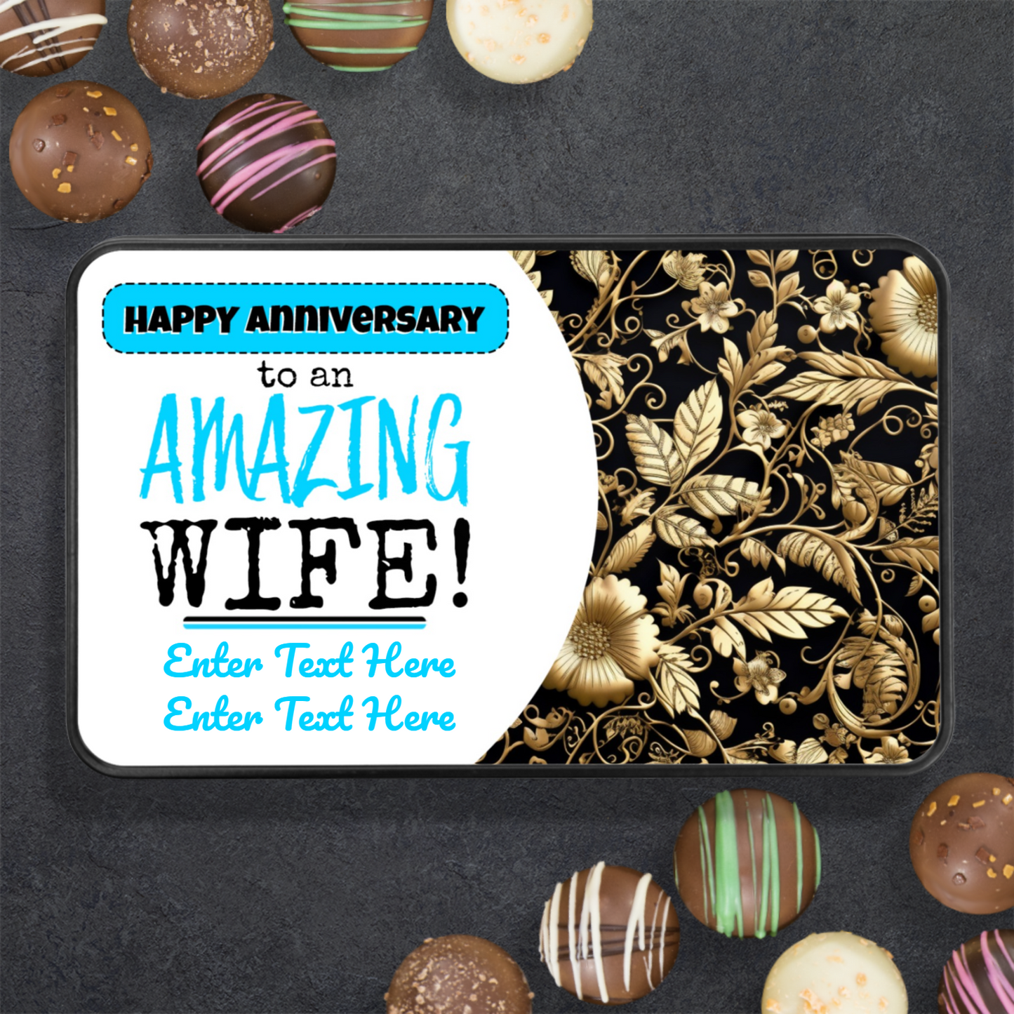 Happy Anniversary To An Amazing Wife Handmade Chocolates In A Personalized Keepsake Tin