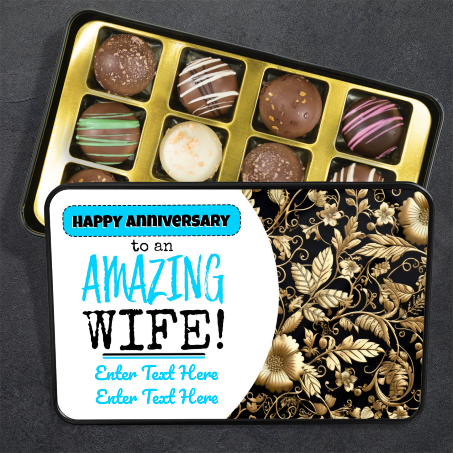 Happy Anniversary To An Amazing Wife Handmade Chocolates In A Personalized Keepsake Tin