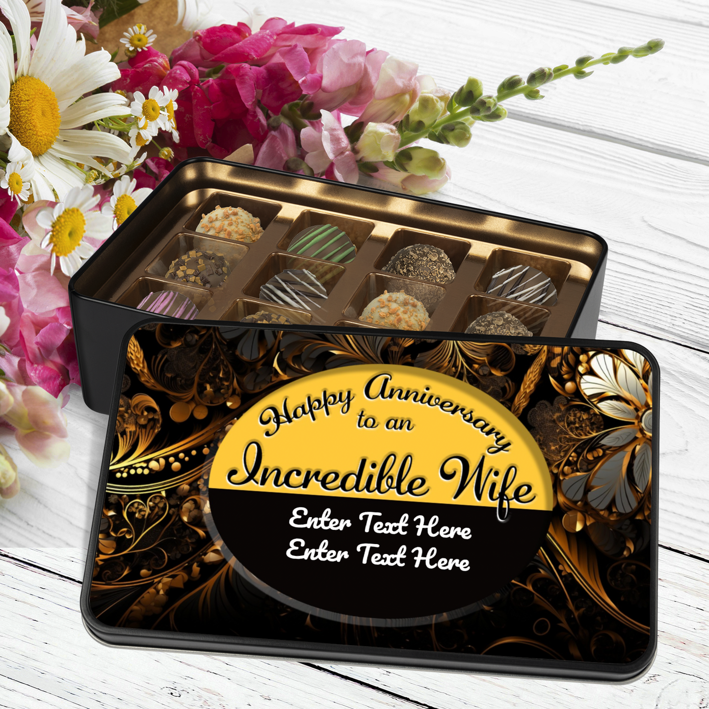 Happy Anniversary To An Incredible Wife Handmade Chocolates In A Personalized Keepsake Tin