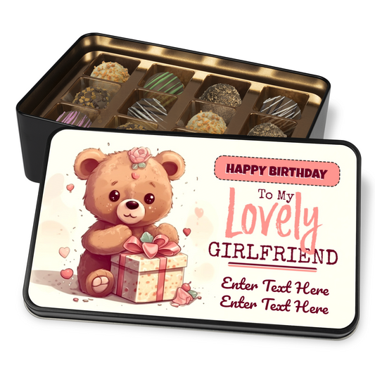 Happy Birthday To My Lovely Girlfriend Tin Of Handmade Chocolates