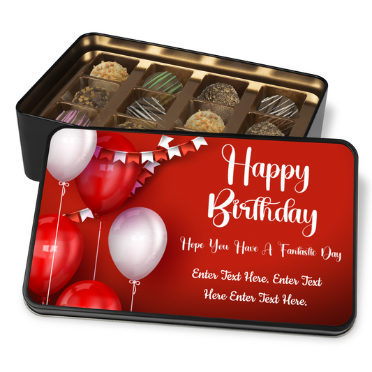 Happy Birthday Red Balloons Tin Of Handmade Chocolates