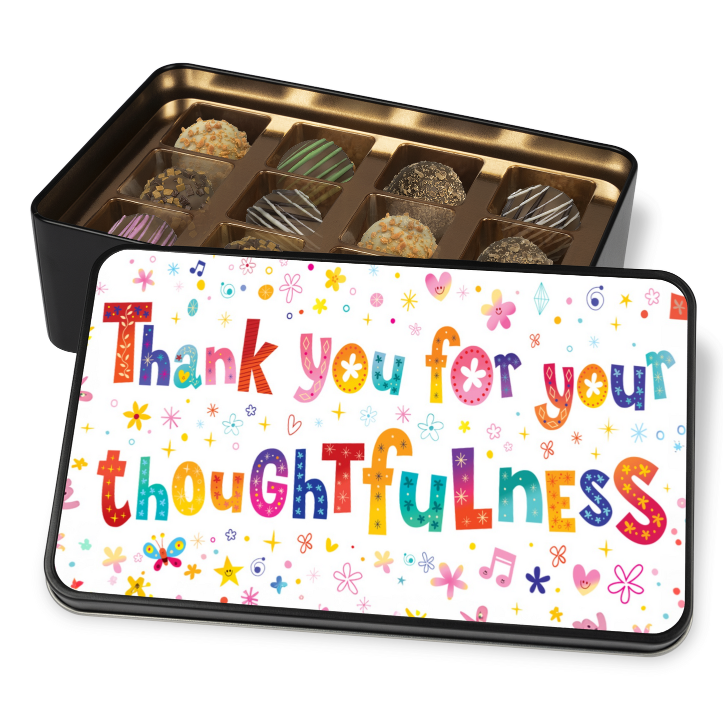 Thank You For Your Thoughtfulness Tin Of Handmade Chocolates