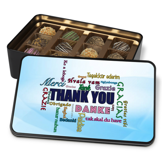 Thank You In Many Languages Tin Of Handmade Chocolates