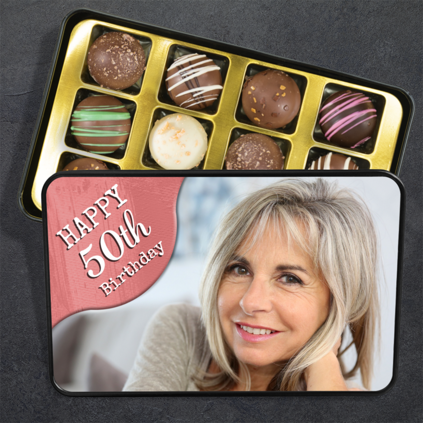 Happy 50th Birthday Tin Of Handmade Chocolates