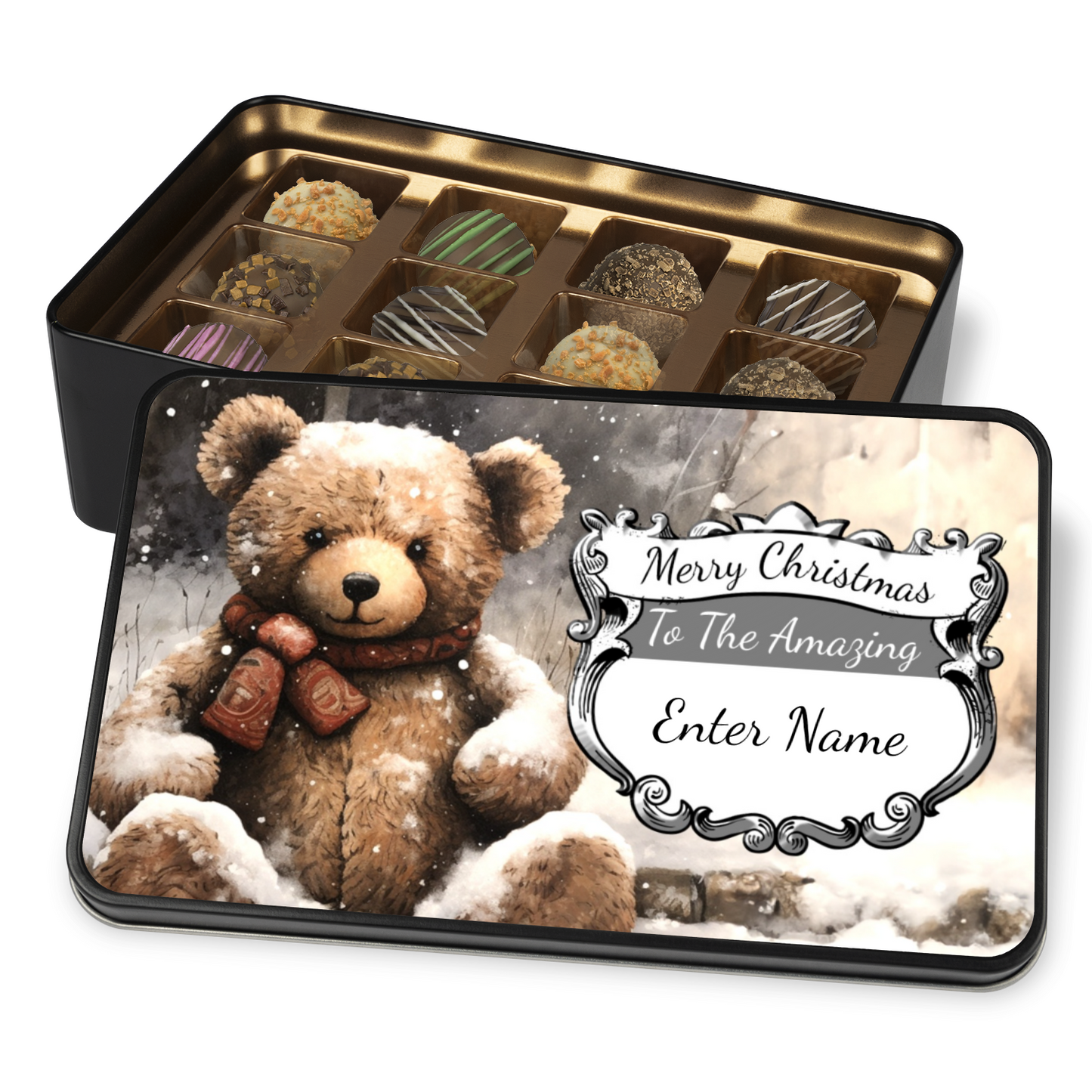 Merry Christmas To The Amazing NAME Handmade Chocolates In A Personalized Keepsake Tin