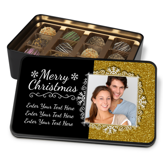 Merry Christmas Name & Photo Handmade Chocolates In A Personalized Keepsake Tin