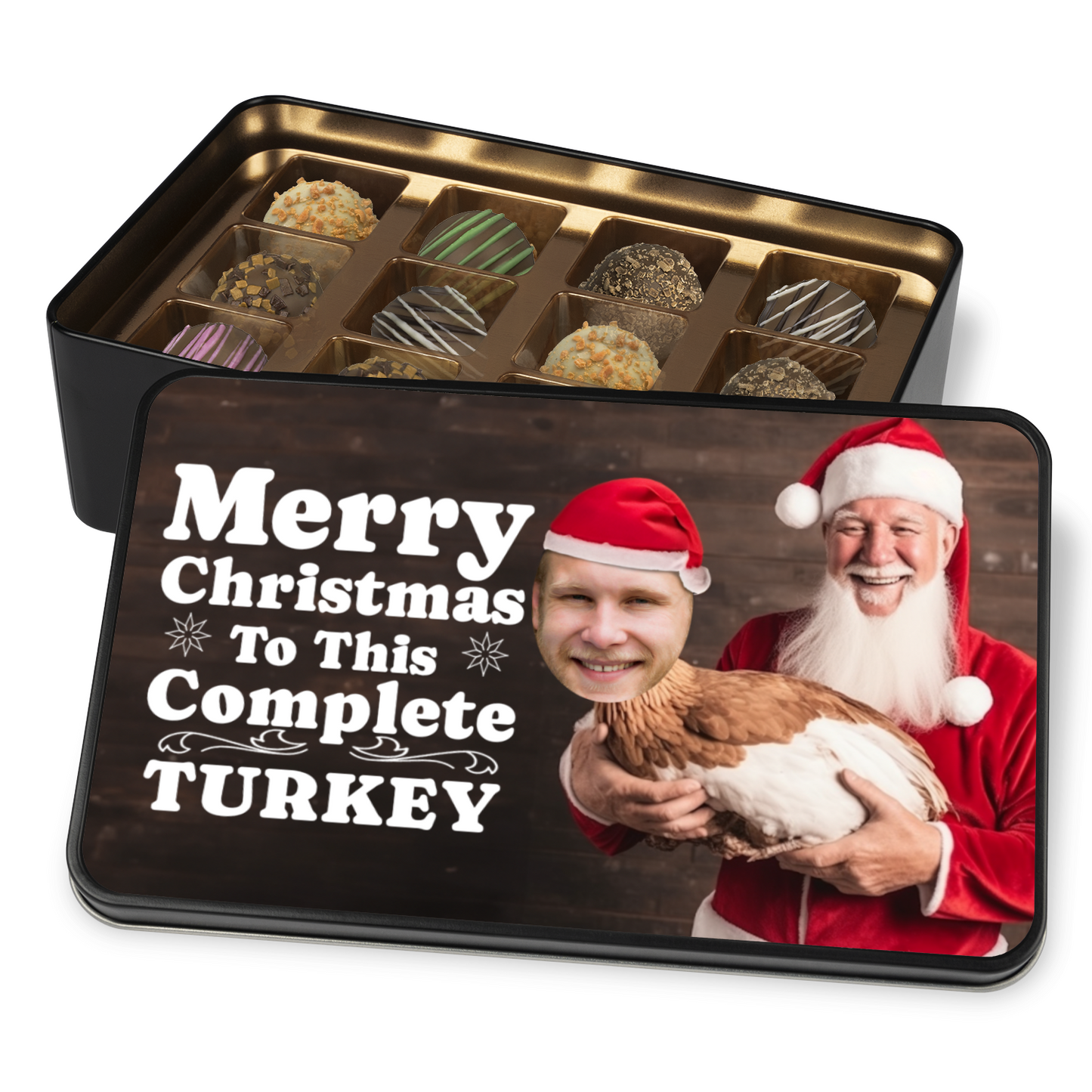 Merry Christmas To This Complete Turkey Handmade Chocolates In A Personalized Keepsake Tin