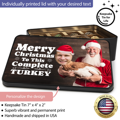 Merry Christmas To This Complete Turkey Handmade Chocolates In A Personalized Keepsake Tin