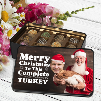 Merry Christmas To This Complete Turkey Handmade Chocolates In A Personalized Keepsake Tin