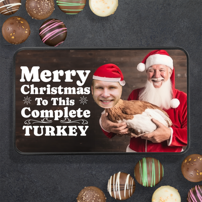 Merry Christmas To This Complete Turkey Handmade Chocolates In A Personalized Keepsake Tin