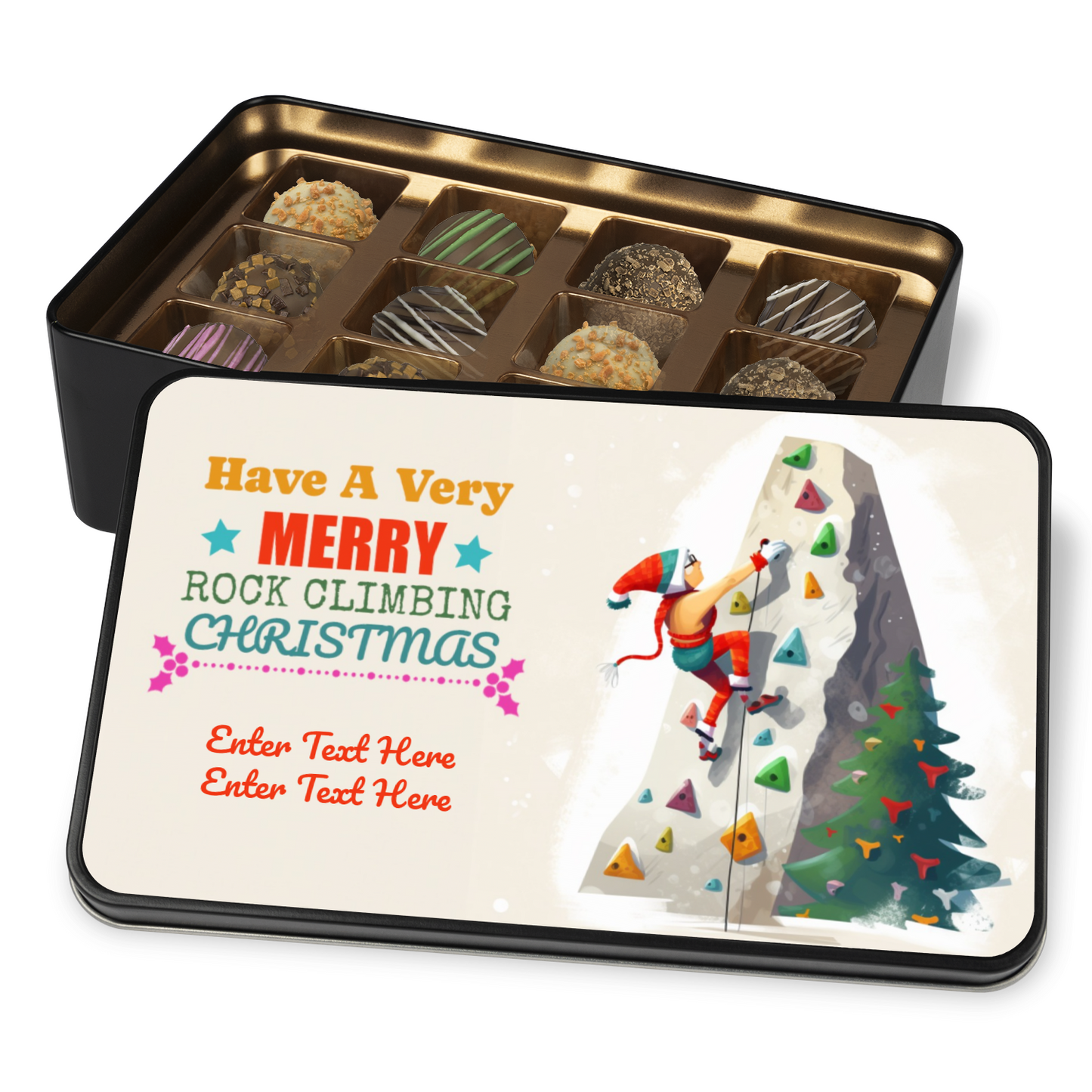 Have A Merry Rock Climbing Christmas Tin Of Handmade Chocolates