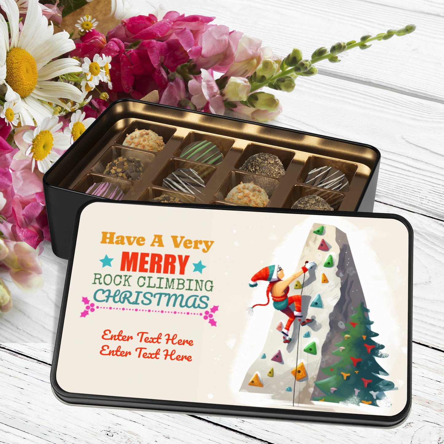 Have A Merry Rock Climbing Christmas Tin Of Handmade Chocolates