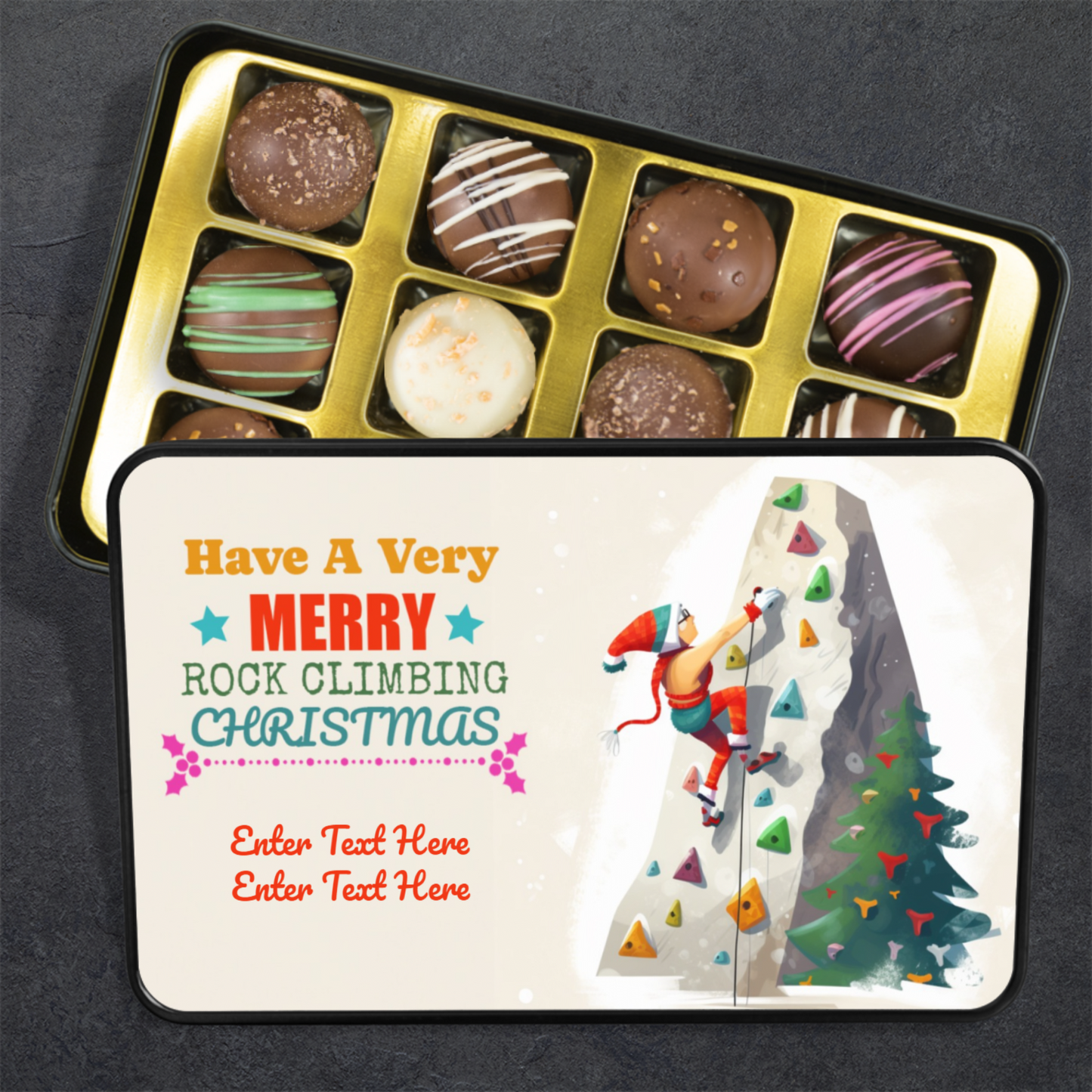 Have A Merry Rock Climbing Christmas Tin Of Handmade Chocolates