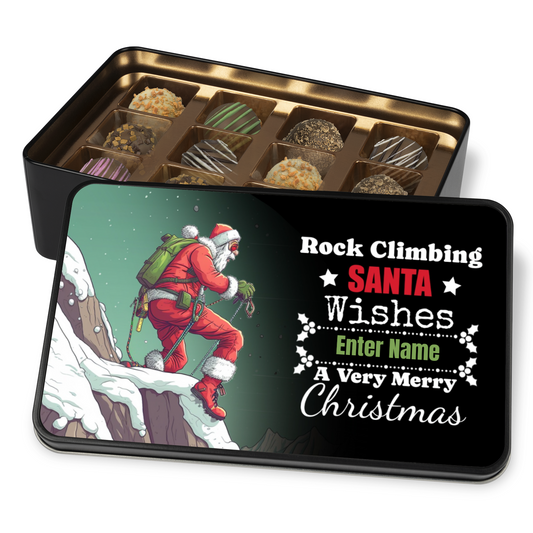 Rock Climbing Santa Handmade Chocolates In A Personalized Keepsake Tin