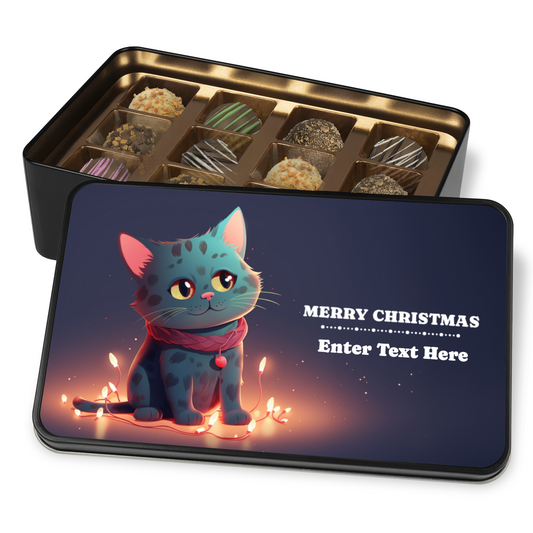 Merry Christmas Cute Cat Handmade Chocolates In A Personalized Keepsake Tin